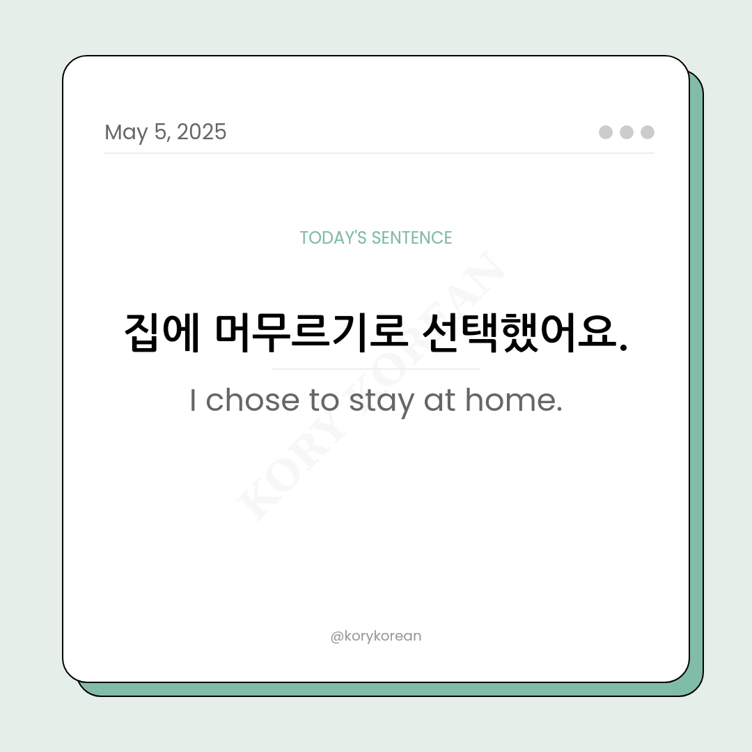 How to say I chose to stay at home in Korean